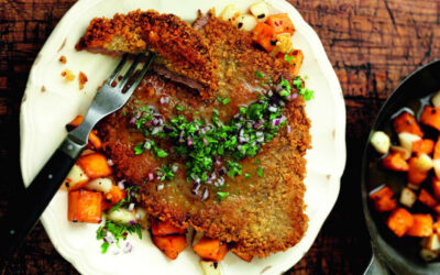 Venison Schnitzel with Spiced Pears & Sweet Potatoes