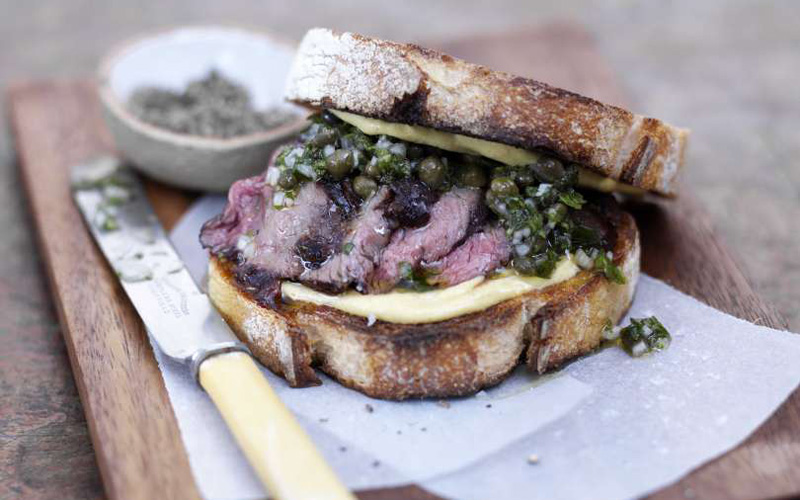 Grilled Venison and Green Sauce Sandwich
